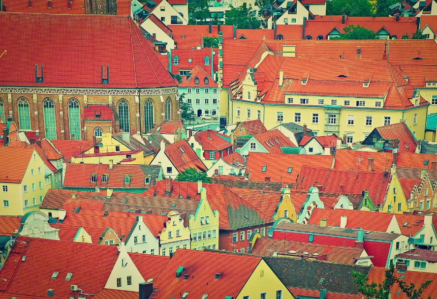 View from Trausnitz Castle over the old town and the tower of St. Martin