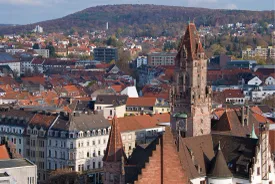 View over the roofs of Saarbrücken to the tower of the St. Johann town hall