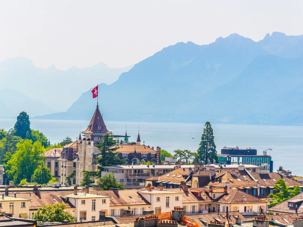 View over Lausanne and Lake Geneva