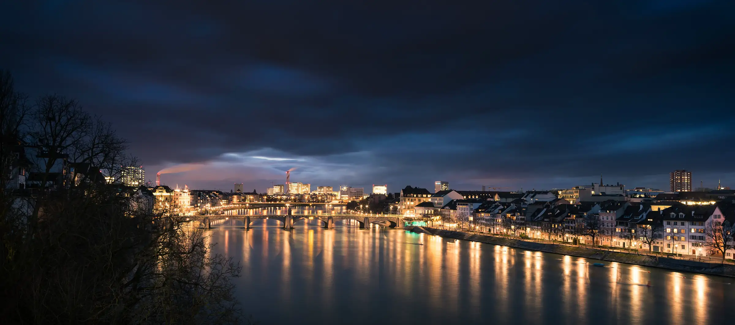 Basel on the Rhine at night