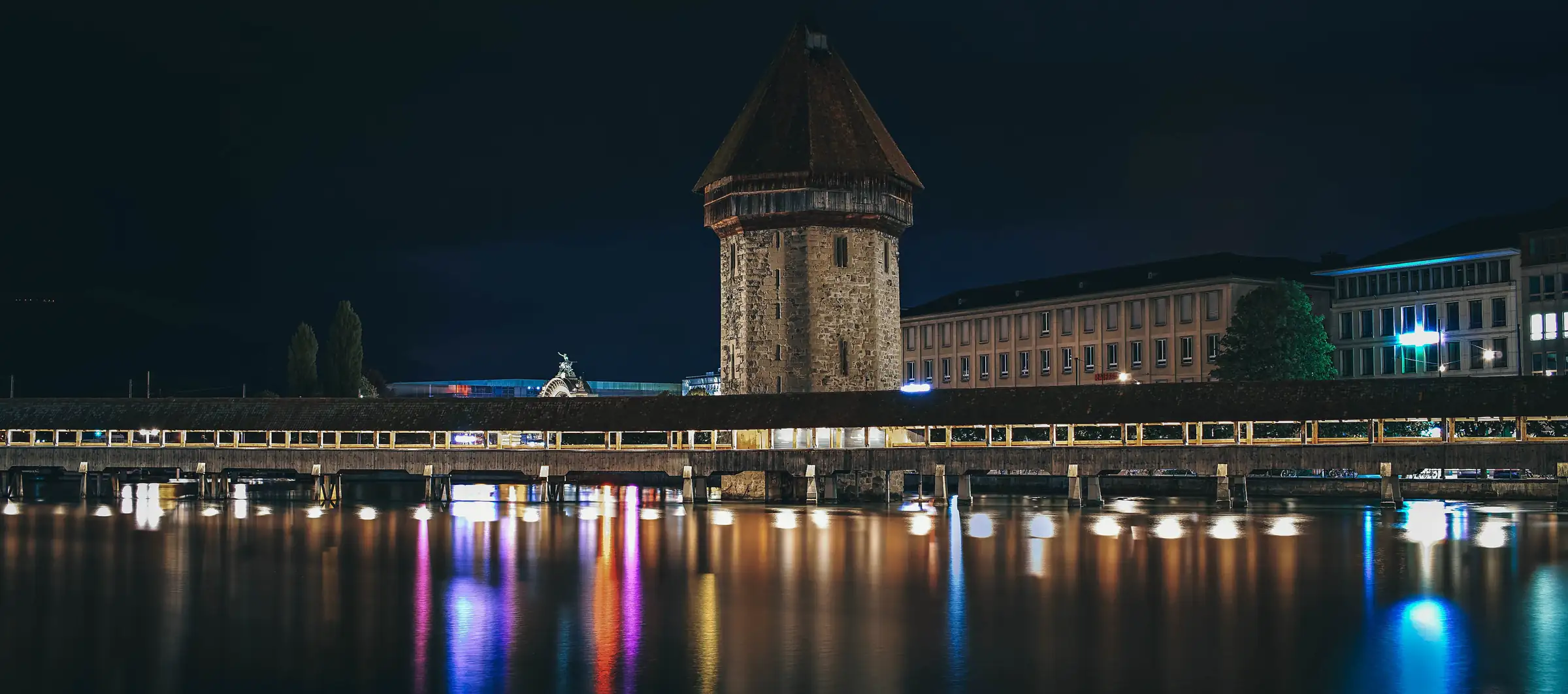 Lucerne's chapel bridge at night